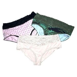 Torrid Cotton Mid-Rise Lace Trim Hipster Set of 3 Pair of Panties